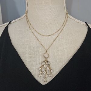 Ann Taylot Loft Gold and Rhinestone Tassel Pendant Necklace